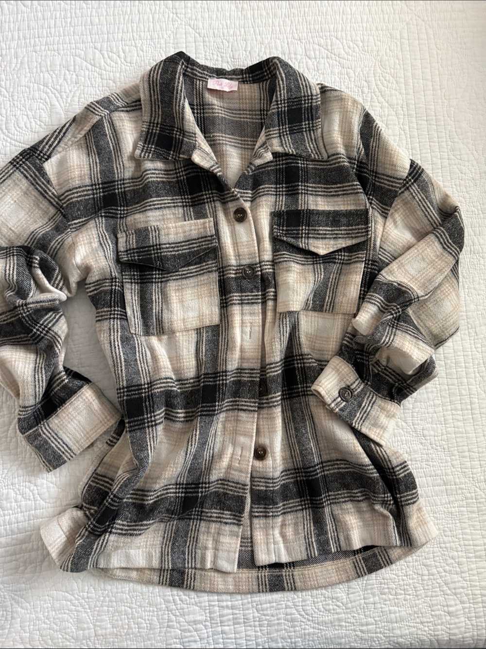 Plaid Utility Shacket in Black and Cream Size S